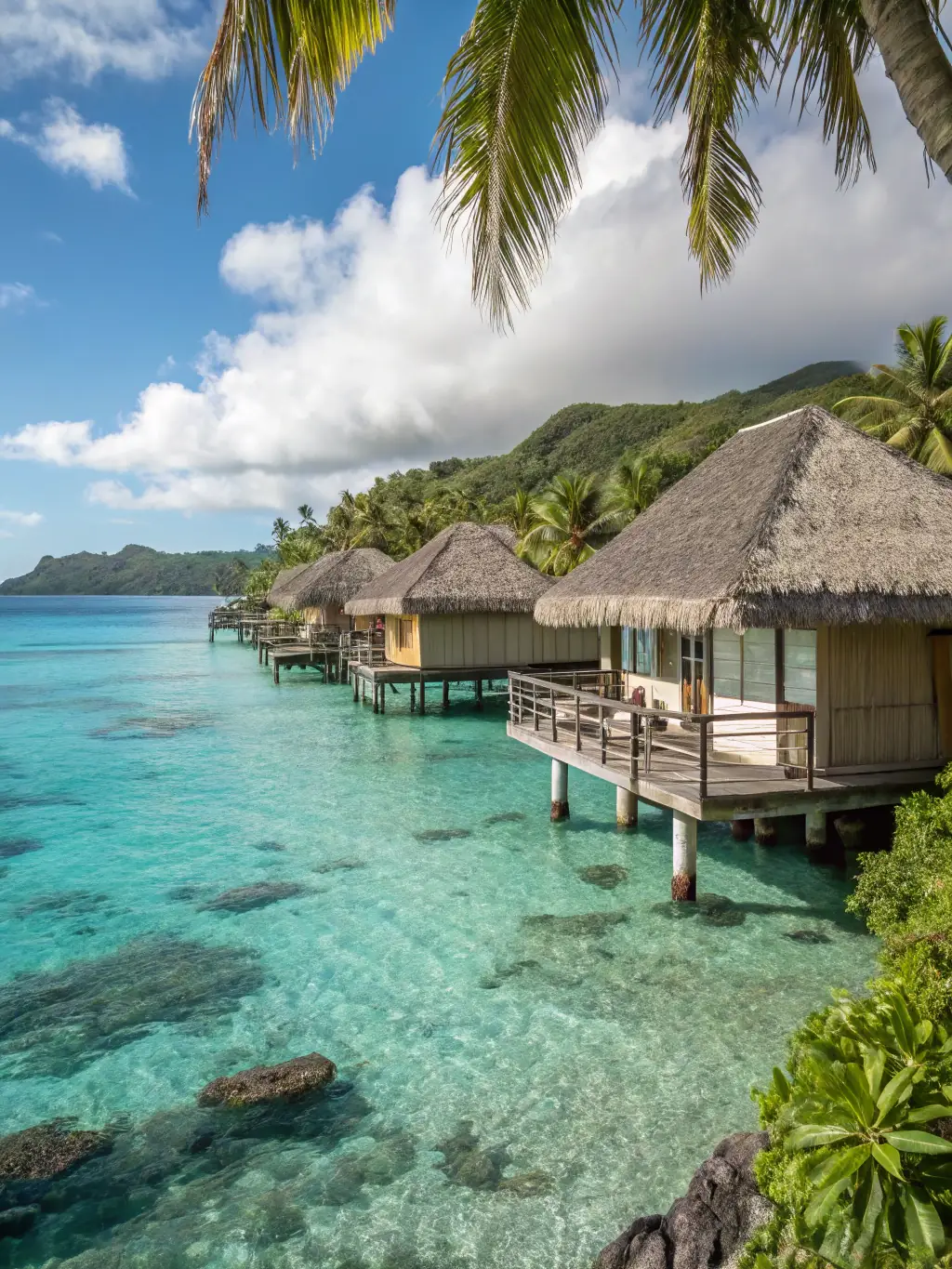 A stunning aerial view of the beaches and turquoise waters of the Maldives, showcasing the overwater bungalows and lush greenery. This image will represent the Maldives as a luxury travel destination.